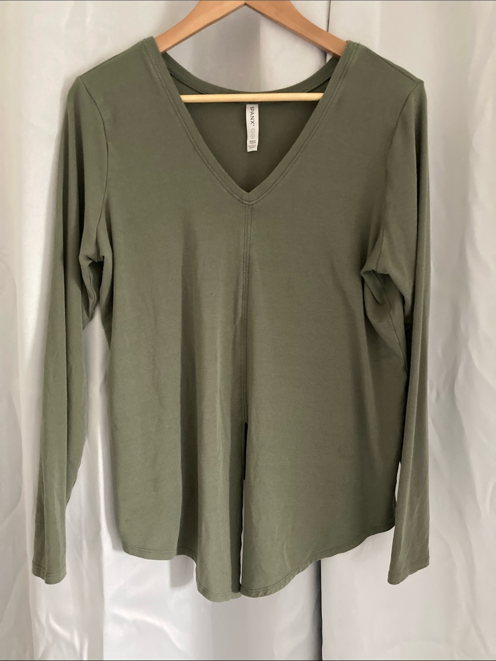 SPANX Olive Green V‑Neck Long Sleeve Top